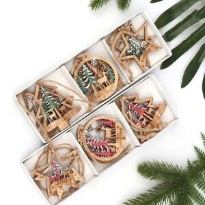 6-Piece Wooden Christmas Ornaments Set – Holiday Decor , Festive Decorations